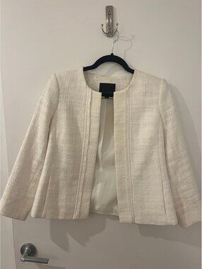 Banana Republic Cream Textured Open-Front Blazer